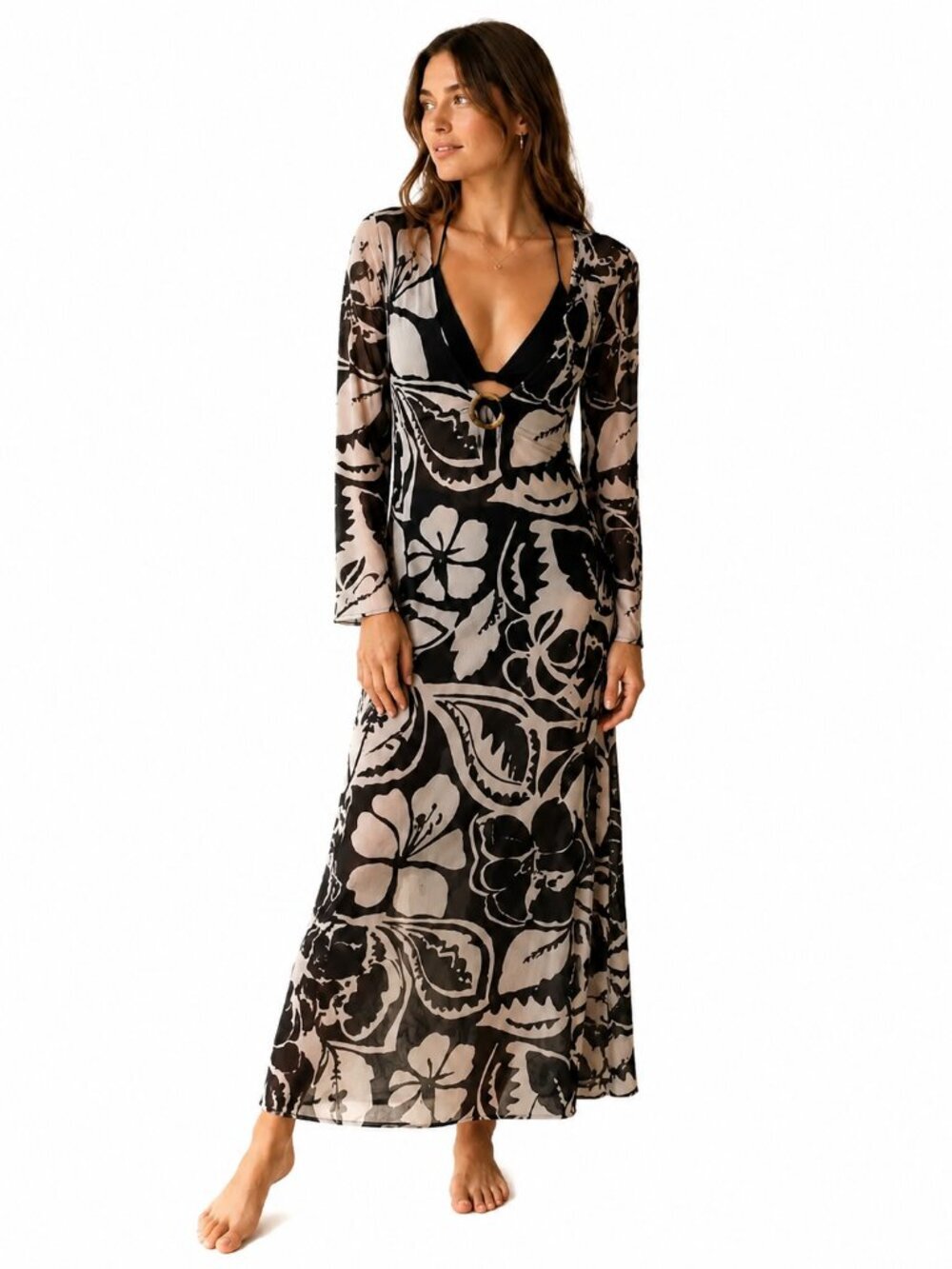 NWT Trina Turk Florence Mesh Floral Cover Up Maxi Dress